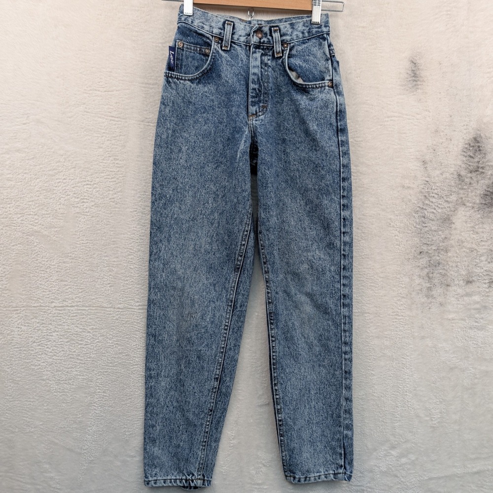 VTG Lee Jeans Women's 24x28 Blue Acid Wash High Rise Tapered Mom Streetwear 80s